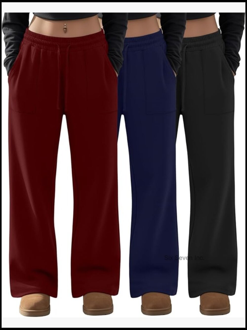 Plus Size Wide Leg Pants with Pockets 3 Pack - Stretchy Drawstring Casual